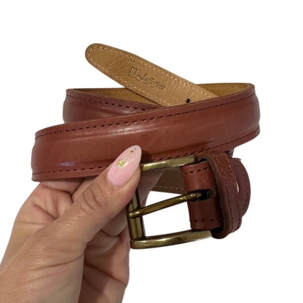Jafferjees Belluno Brown Italian Leather Belt Size 36 Solid Brass Italy 35mm